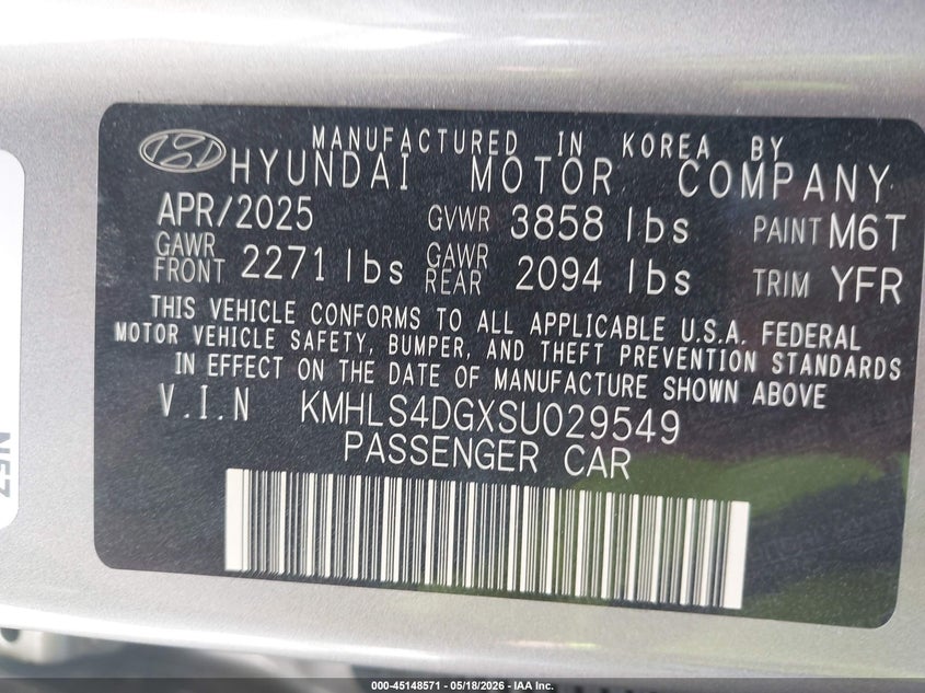 VIN KMHLS4DGXSU029549 2025 HYUNDAI ELANTRA SEL CONVENIENCE