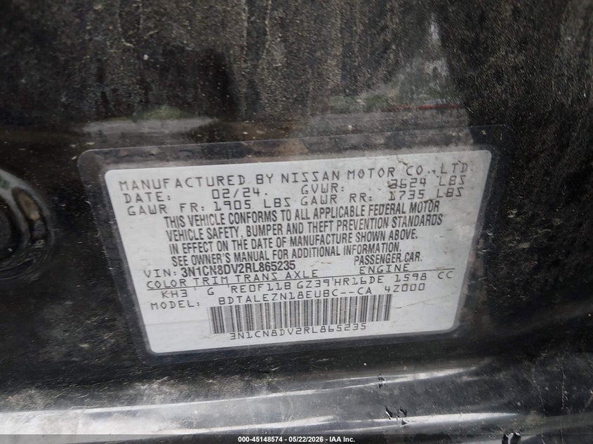 2024 NISSAN VERSA SEDAN 1.6L I-4 DOHC, VVT, 122HP