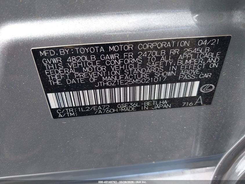 2021 Lexus Is 350 F Sport VIN: JTHGZ1E25M5021017 Lot: 45148763