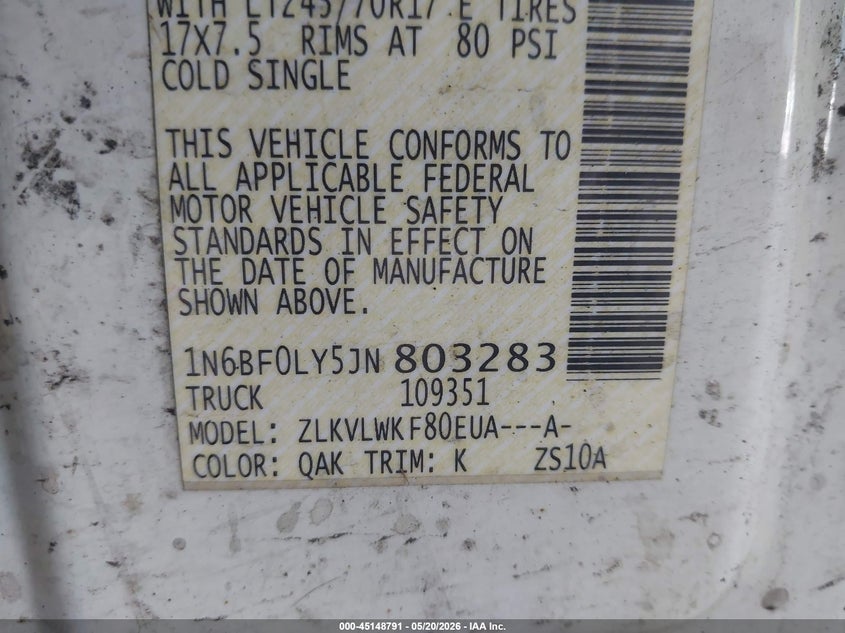 2018 Nissan Nv Cargo Nv2500 Hd S V6 VIN: 1N6BF0LY5JN803283 Lot: 45148791