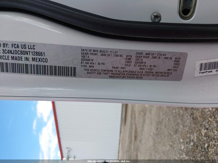 2022 JEEP COMPASS SPORT UTILITY VEHICLE 2.4L I-4 VVT, 177HP