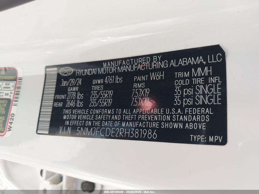 VIN 5NMJFCDE2RH381986 2024 HYUNDAI TUCSON SEL