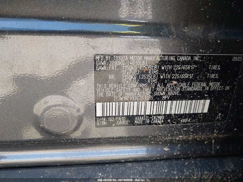 2025 TOYOTA RAV 4 SPORT UTILITY VEHICLE 2.5L I-4 DI, DOHC, VVT, 203HP
