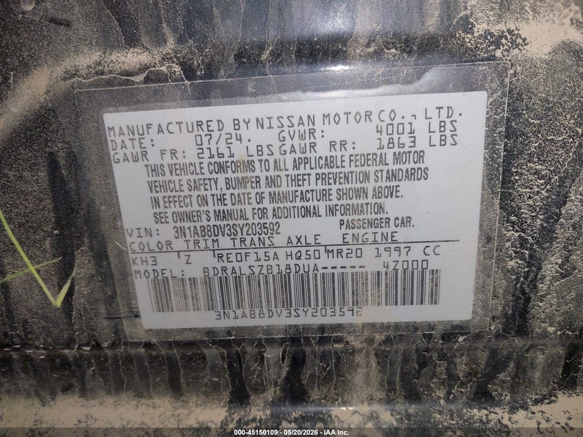 VIN 3N1AB8DV3SY203592 2025 NISSAN SENTRA SR