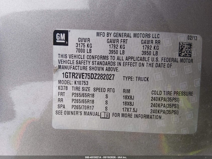 2013 GMC SIERRA TRUCK 5.3L V-8 VVT, 315HP