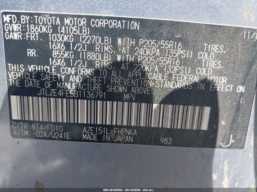 2011 Scion Xb VIN: JTLZE4FE5B1136791 Lot: 45150393