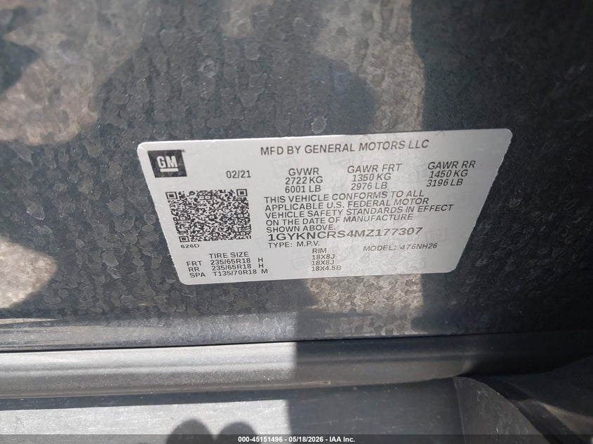 2021 Cadillac Xt5 Fwd Premium Luxury VIN: 1GYKNCRS4MZ177307 Lot: 45151496