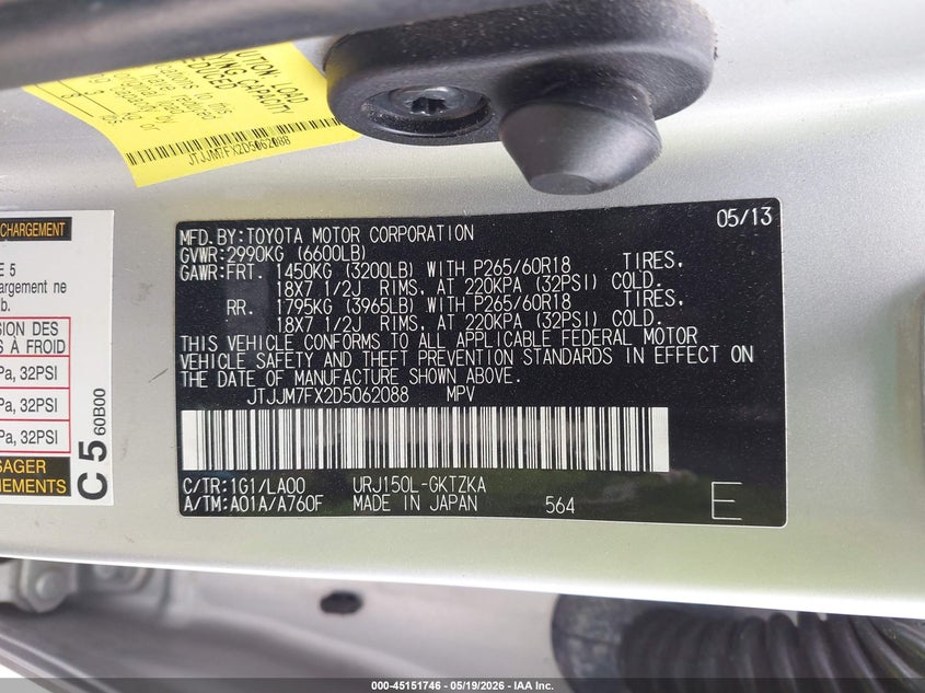 2013 Lexus Gx 460 Premium VIN: JTJJM7FX2D5062088 Lot: 45151746