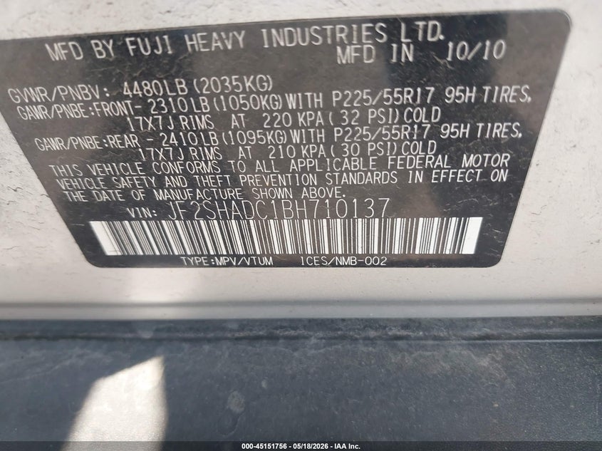 2011 Subaru Forester 2.5 2.5X Premium silver Lot 111045151756 Vin JF2SHADC1BH710137