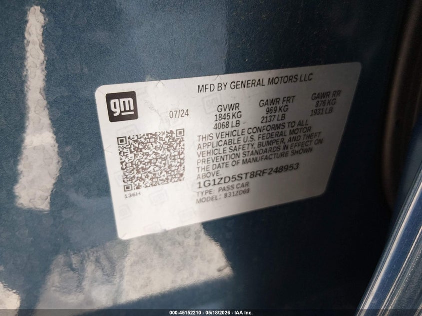 VIN 1G1ZD5ST8RF248953 2024 CHEVROLET MALIBU FWD 1LT