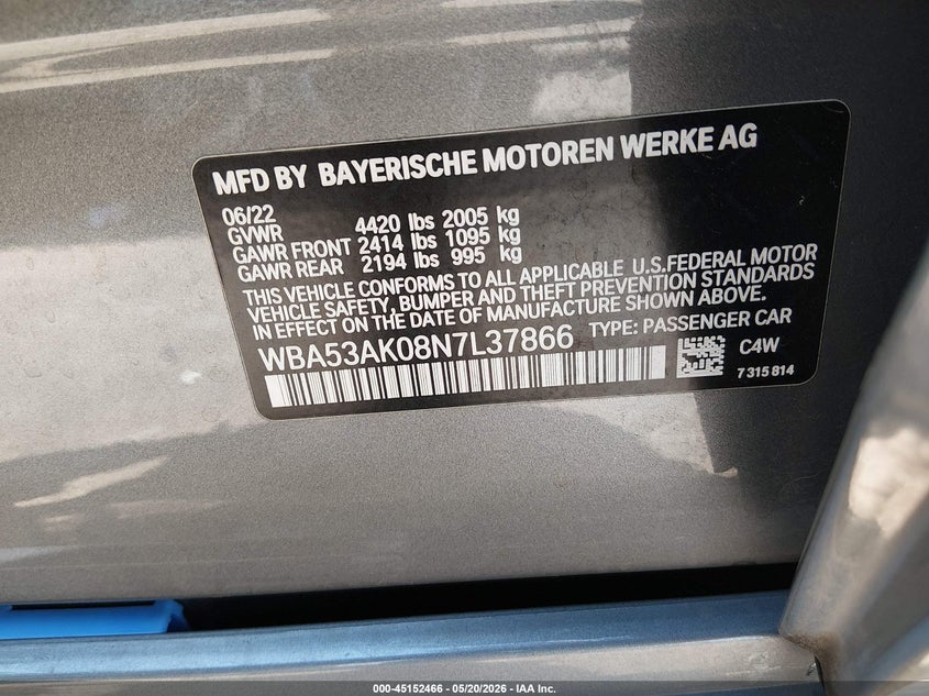 2022 BMW 228 Gran Coupe I Sdrive VIN: WBA53AK08N7L37866 Lot: 45152466