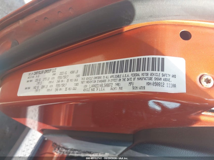 2011 Jeep Wrangler / 3.8 Sport orange Lot 111045152741 Vin 1J4AA2D14BL508872