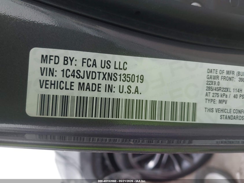2022 Jeep Wagoneer Series Iii 4X4 VIN: 1C4SJVDTXNS135019 Lot: 45152860