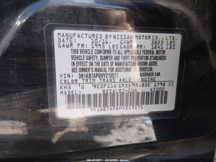 VIN 3N1AB7AP8HY219571 2017 NISSAN SENTRA S