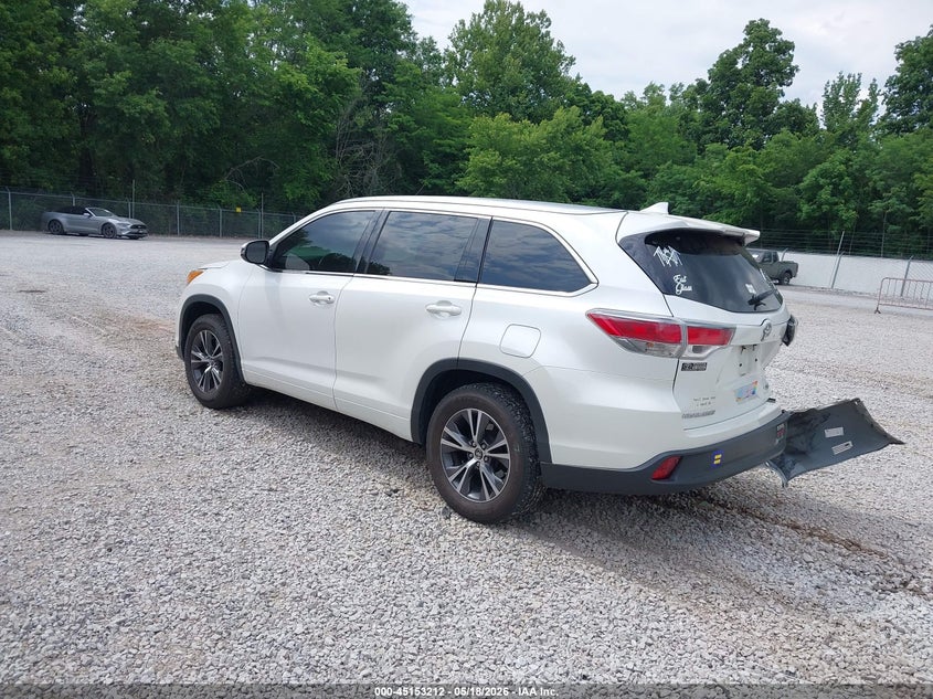 Vin: 5tdkkrfh2gs155435, lot: 45650876, toyota highlander xle v6 20163