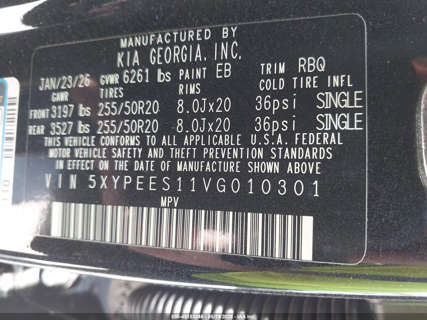2027 Kia Telluride S VIN: 5XYPEES11VG010301 Lot: 45153346