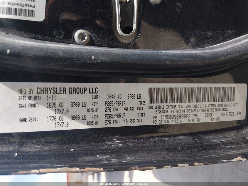 2011 RAM RAM RAM 1500 SLT TRUCK 4.7L V-8 310HP