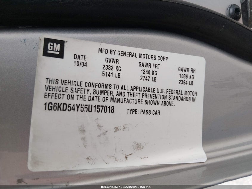 2005 Cadillac Deville Livery VIN: 1G6KD54Y55U157018 Lot: 45153507