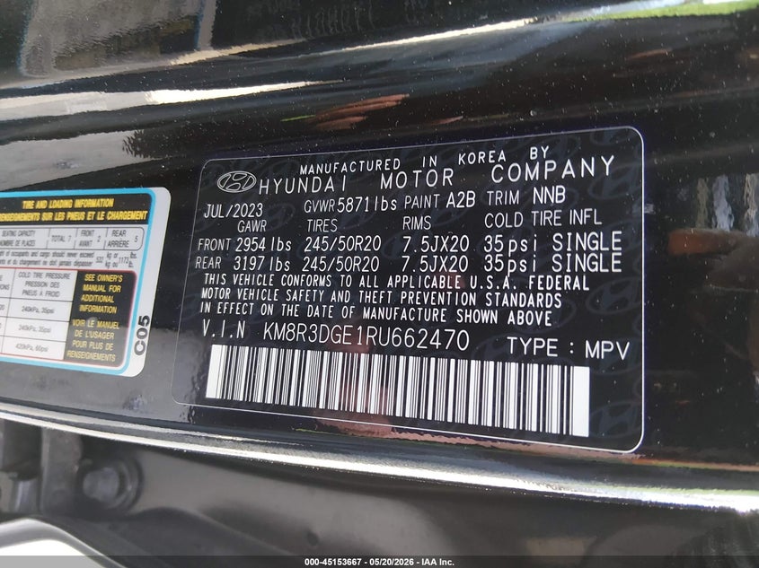 2024 Hyundai Palisade Xrt VIN: KM8R3DGE1RU662470 Lot: 45153667