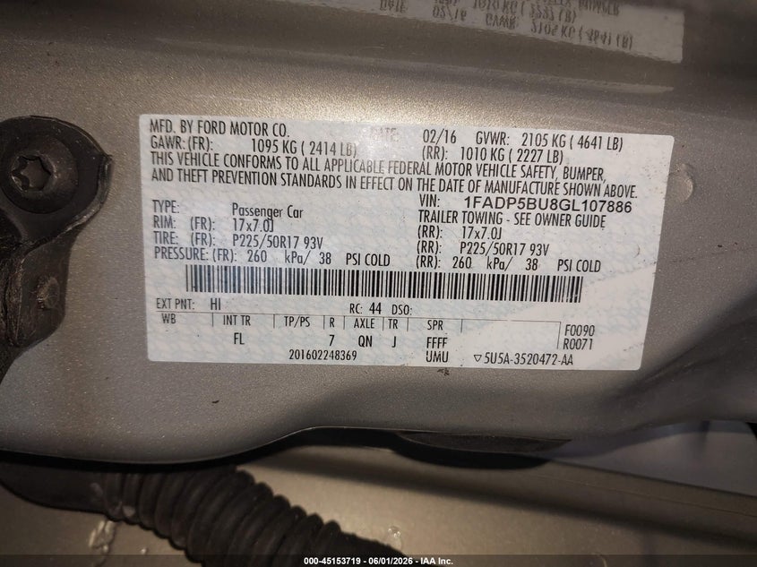 2016 Ford C-Max Hybrid Sel VIN: 1FADP5BU8GL107886 Lot: 45153719