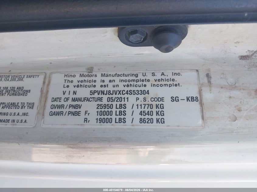 2012 HINO 268 auction photo 8