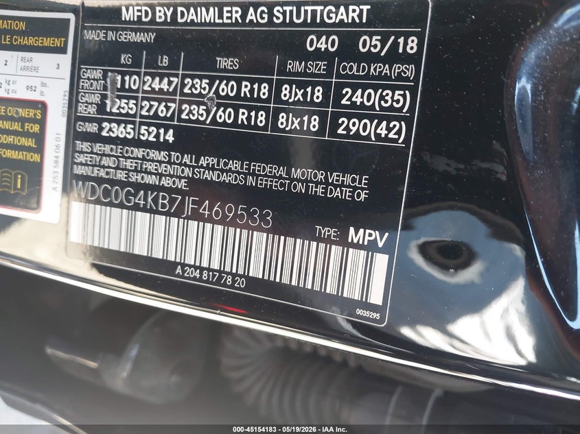 2018 Mercedes-Benz Glc 300 4Matic VIN: WDC0G4KB7JF469533 Lot: 45154183