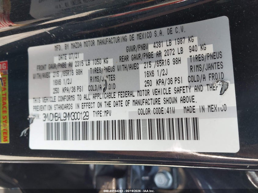 2021 Mazda Cx-30 2.5 S VIN: 3MVDMBAL9MM300129 Lot: 45154243