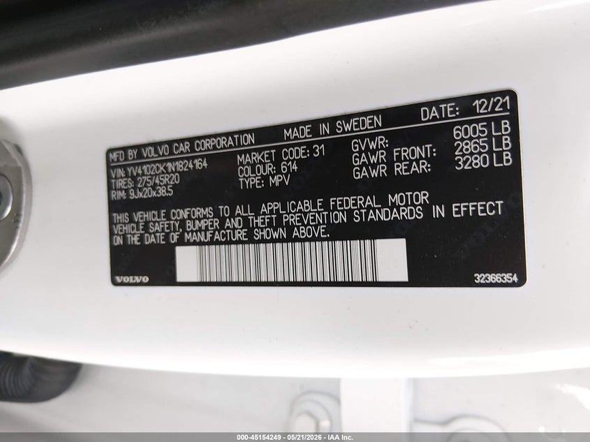 2022 Volvo Xc90 T5 Momentum 7 Passenger VIN: YV4102CK1N1824164 Lot: 45154249