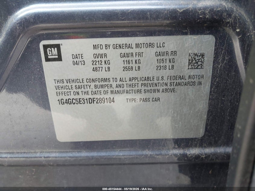 2013 BUICK LACROSSE SEDAN 3.6L V-6 DI, DOHC, VVT, 303HP