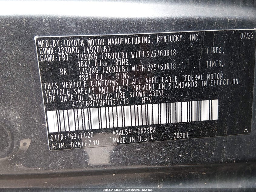 VIN 4T3T6RFV9PU131713 2023 TOYOTA RAV4 HYBRID SE