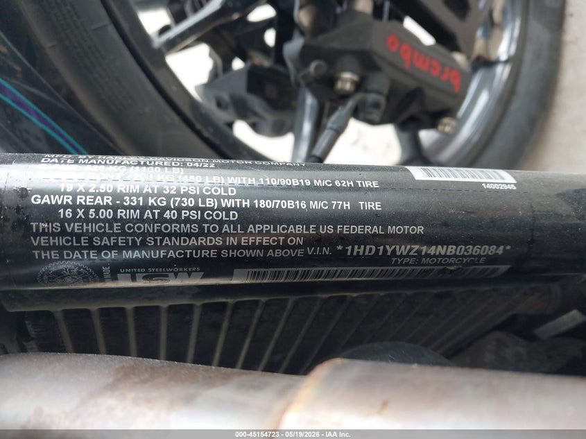 2022 Harley-Davidson Fxlrs VIN: 1HD1YWZ14NB036084 Lot: 45154723