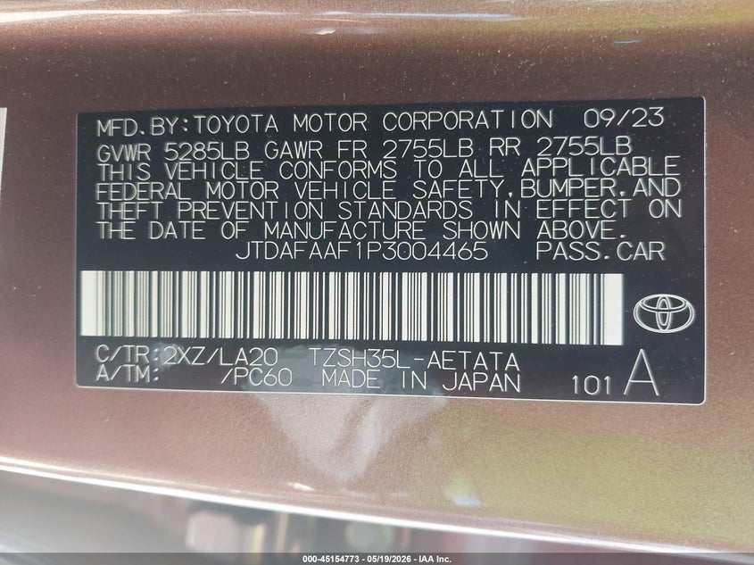 2023 Toyota Crown Platinum VIN: JTDAFAAF1P3004465 Lot: 45154773