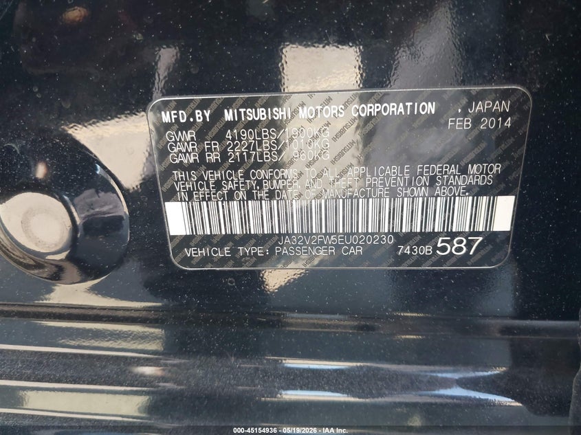 2014 Mitsubishi Lancer Se VIN: JA32V2FW5EU020230 Lot: 45154936