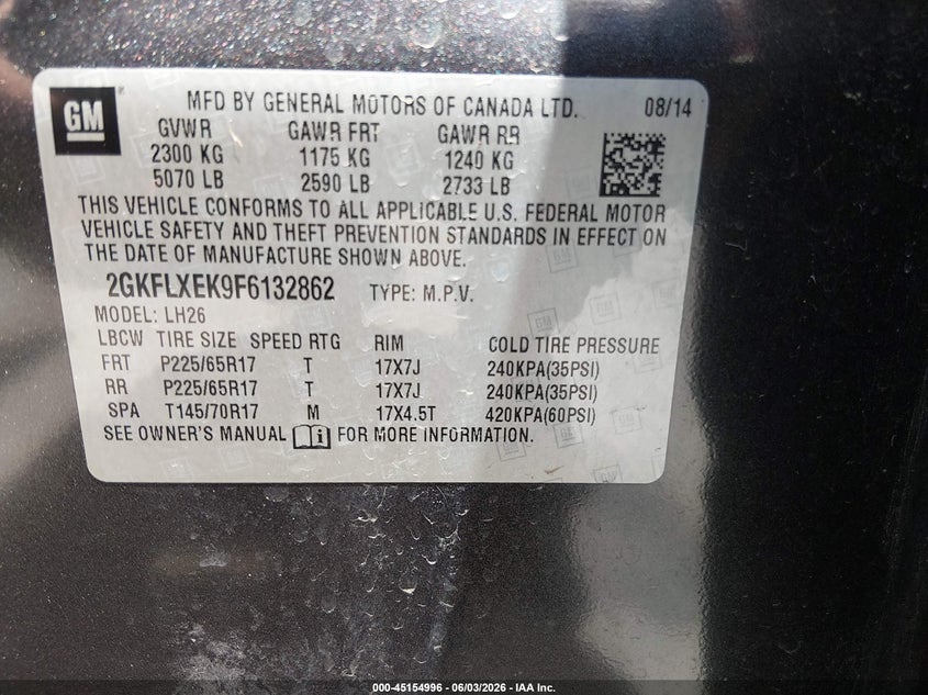 2015 GMC Terrain Slt-1 VIN: 2GKFLXEK9F6132862 Lot: 45154996