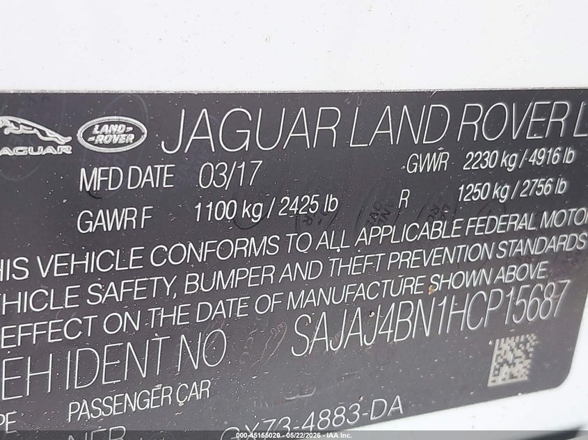 2017 Jaguar Xe 20D Premium VIN: SAJAJ4BN1HCP15687 Lot: 45155020