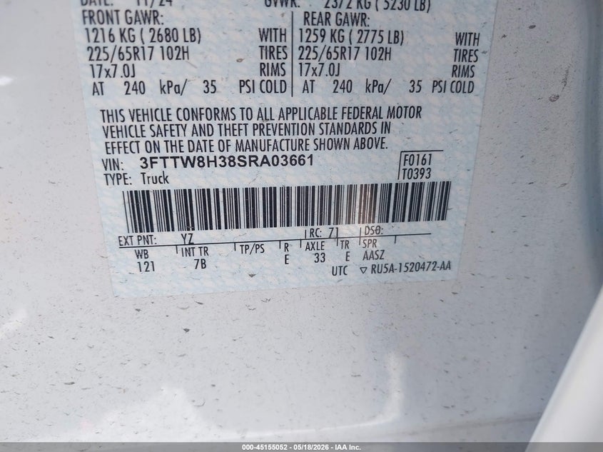 2025 Ford Maverick Xlt VIN: 3FTTW8H38SRA03661 Lot: 45155052