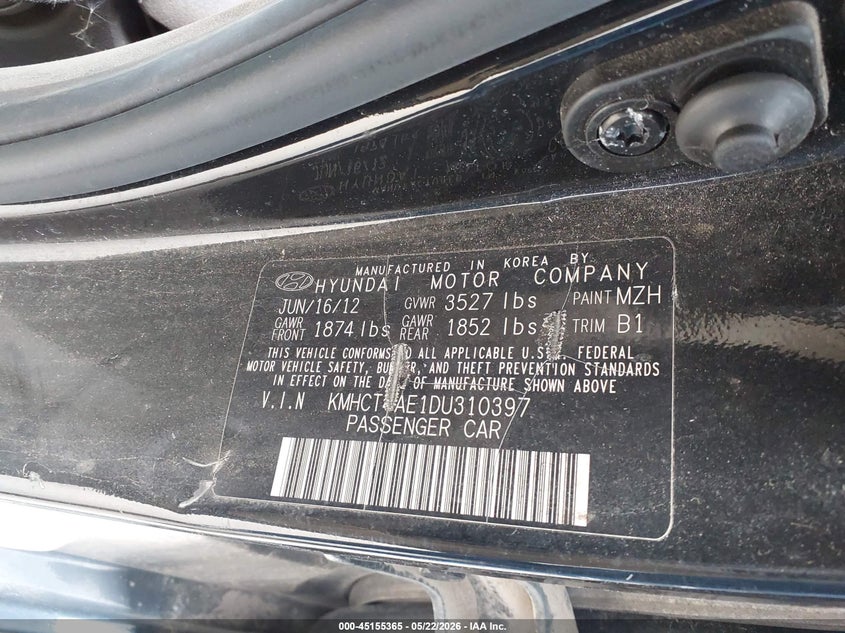2013 HYUNDAI ACCENT SEDAN 1.6L I-4 DI, DOHC, VVT, 138HP