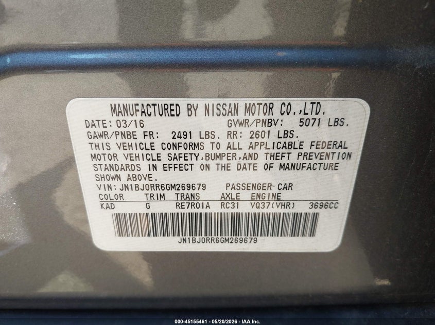 2016 Infiniti Qx50 VIN: JN1BJ0RR6GM269679 Lot: 45155461