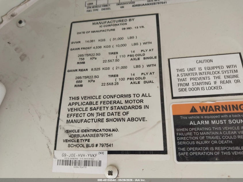 2014 IC IC CORPORATION 3000 CE BUS N/A