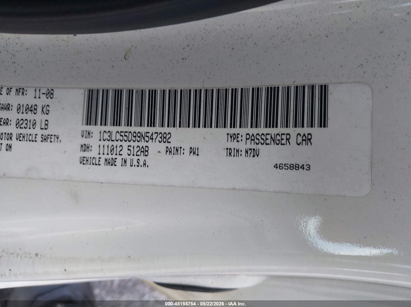 2009 Chrysler Sebring Touring VIN: 1C3LC55D99N547382 Lot: 45155754