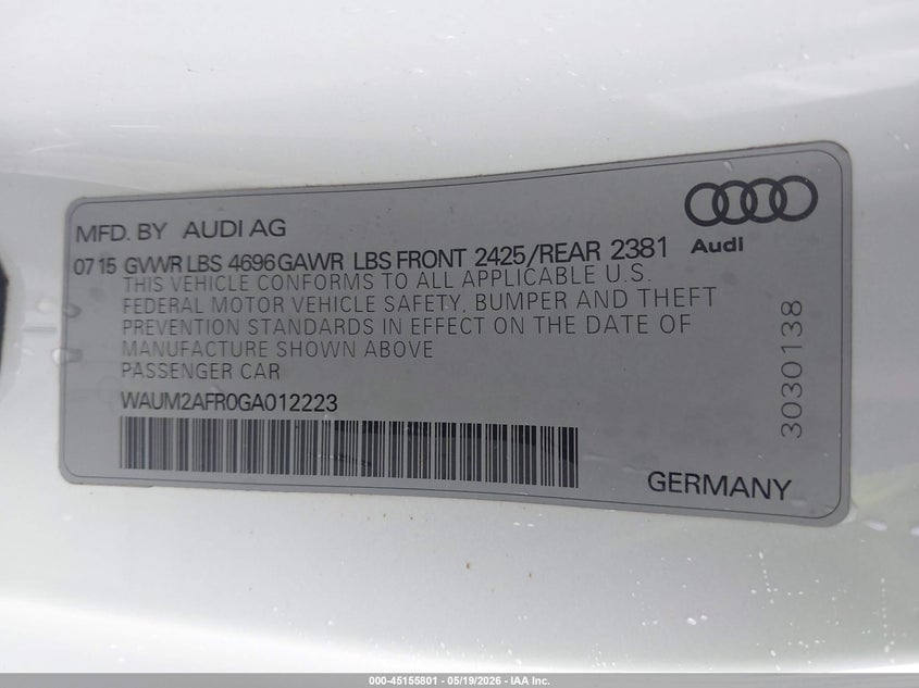2016 Audi A5 2.0T Premium VIN: WAUM2AFR0GA012223 Lot: 45155801