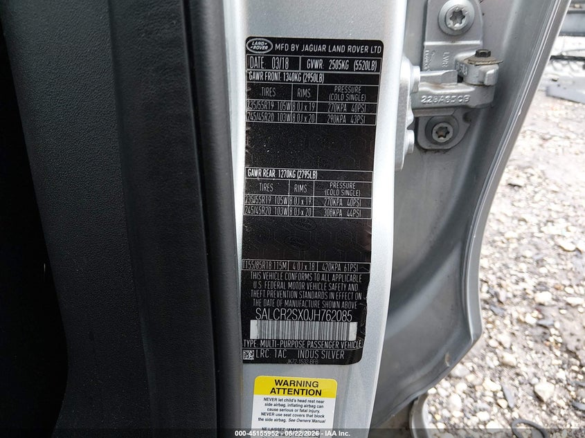 2018 Land Rover Discovery Sport Hse VIN: SALCR2SX0JH762085 Lot: 45155952