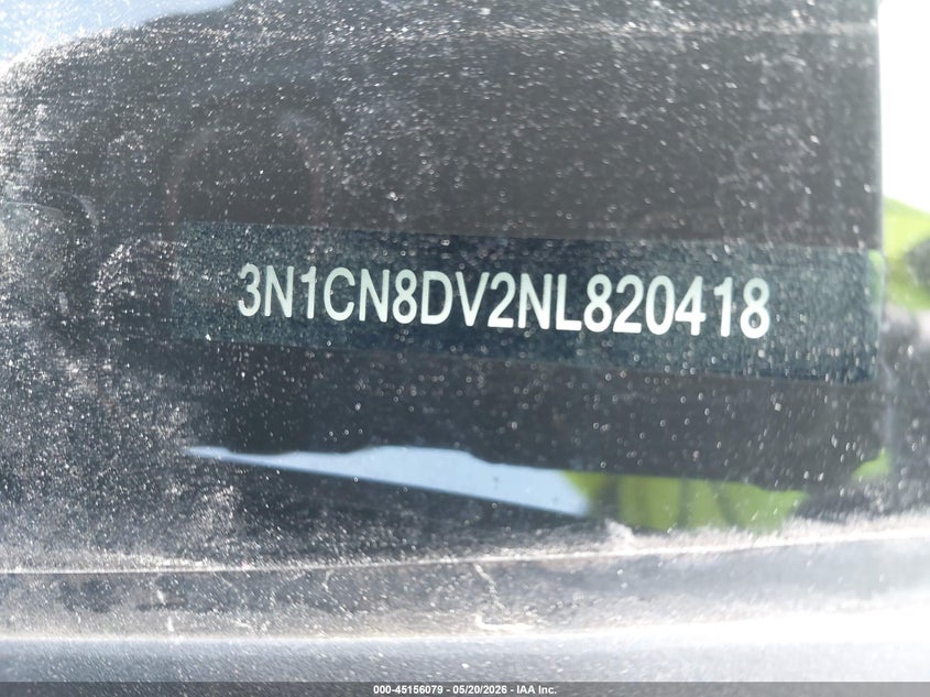 2022 Nissan Versa 1.6 S Xtronic Cvt VIN: 3N1CN8DV2NL820418 Lot: 45156079