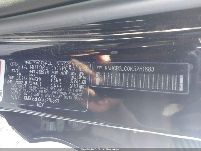 VIN KNDCB3LC0K5281883 2019 KIA NIRO LX