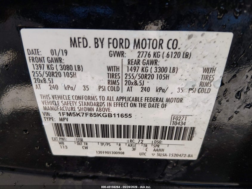 2019 FORD EXPLORER SPORT UTILITY VEHICLE 3.5L V-6 DOHC, VVT, 290HP