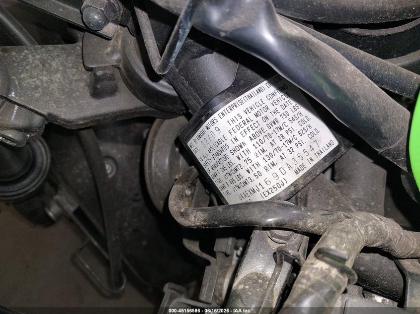 2009 Kawasaki Ex250 J VIN: JKAEXMJ169DA35547 Lot: 45156586