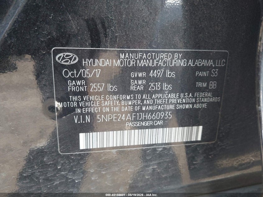 VIN 5NPE24AF1JH660935 2018 HYUNDAI SONATA SE