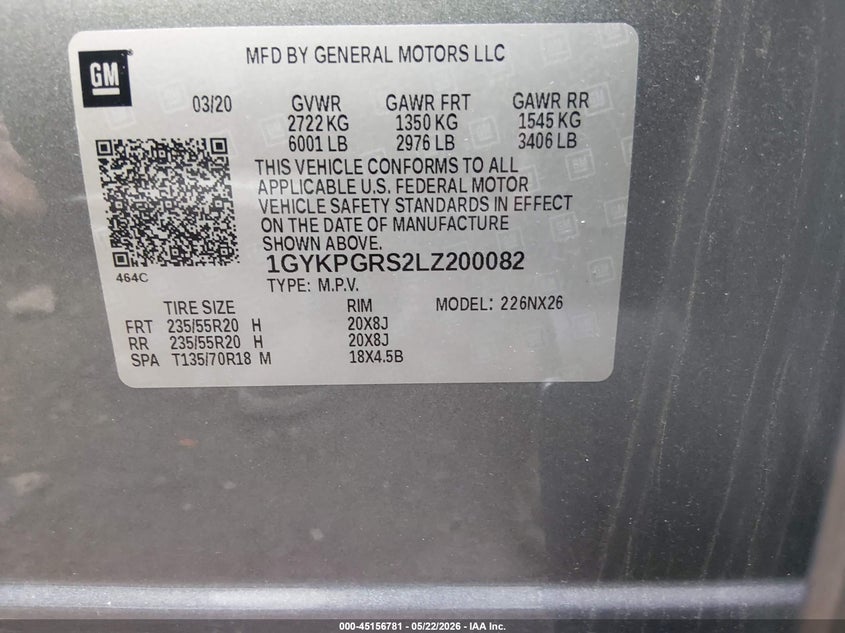 2020 Cadillac Xt6 Awd Sport VIN: 1GYKPGRS2LZ200082 Lot: 45156781