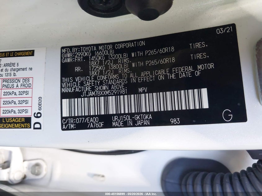 2021 Lexus Gx Gx 460 Premium VIN: JTJAM7BXXM5291981 Lot: 45156899