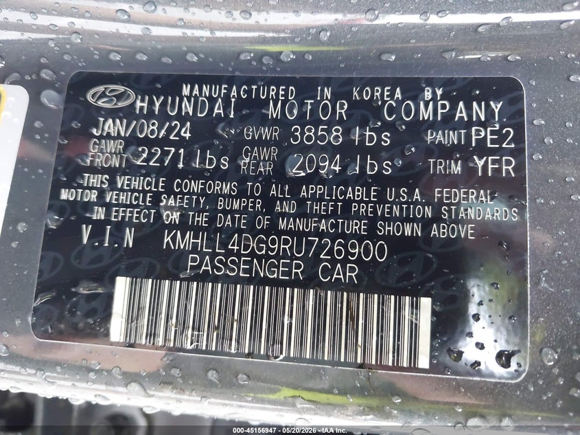 VIN KMHLL4DG9RU726900 2024 HYUNDAI ELANTRA SE